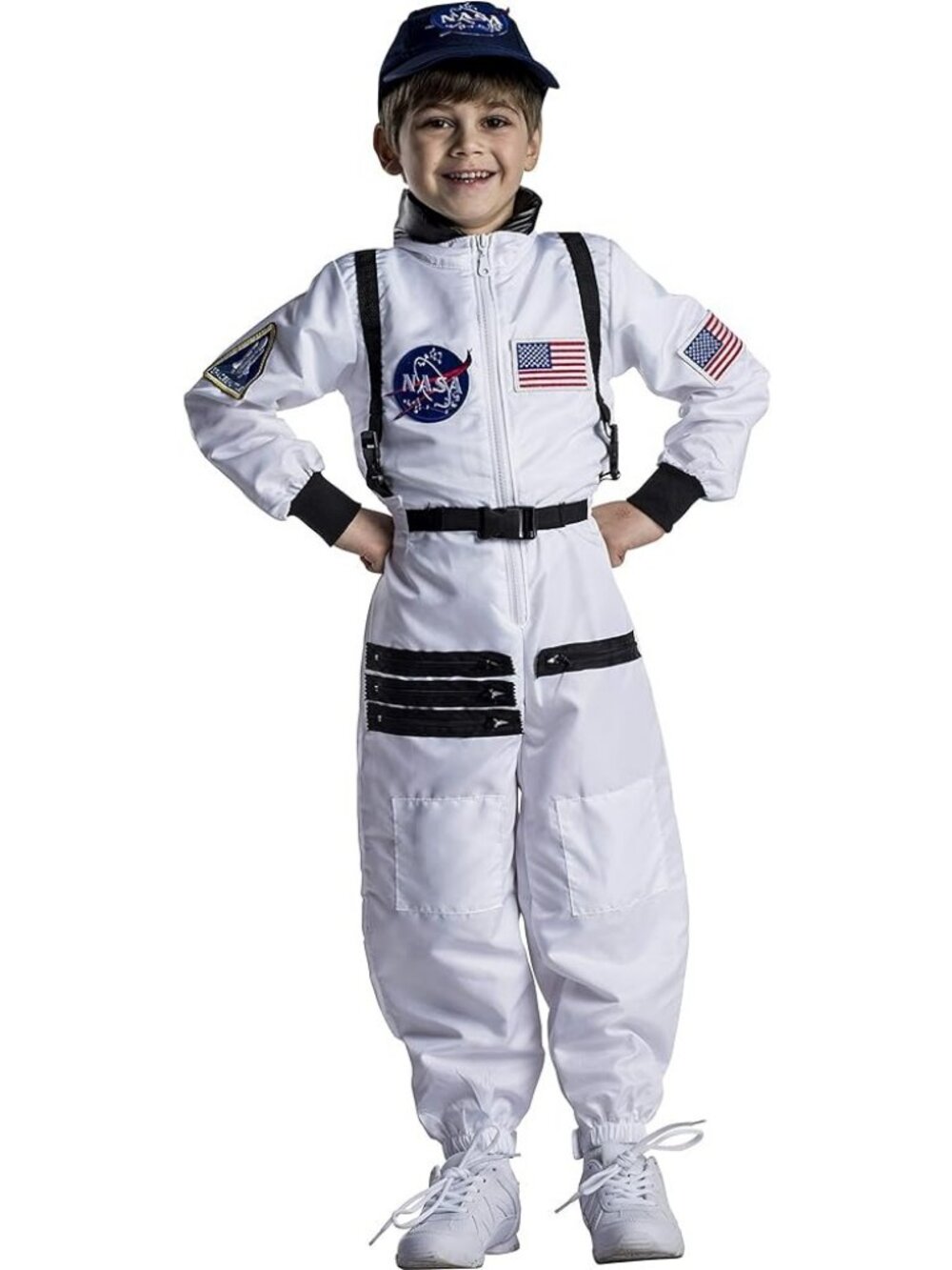 Kids NASA Astronaut Costume Patches & Straps White Size L Halloween ZIPPER STUCK